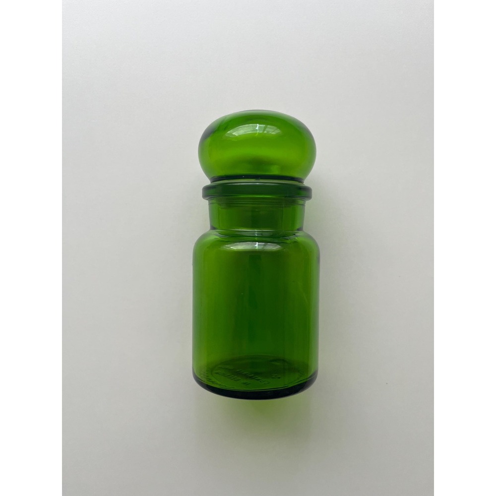 VTG Green Glass Apothecary Jar Bubble Canister Lid Belgium Pharmacy Vanity